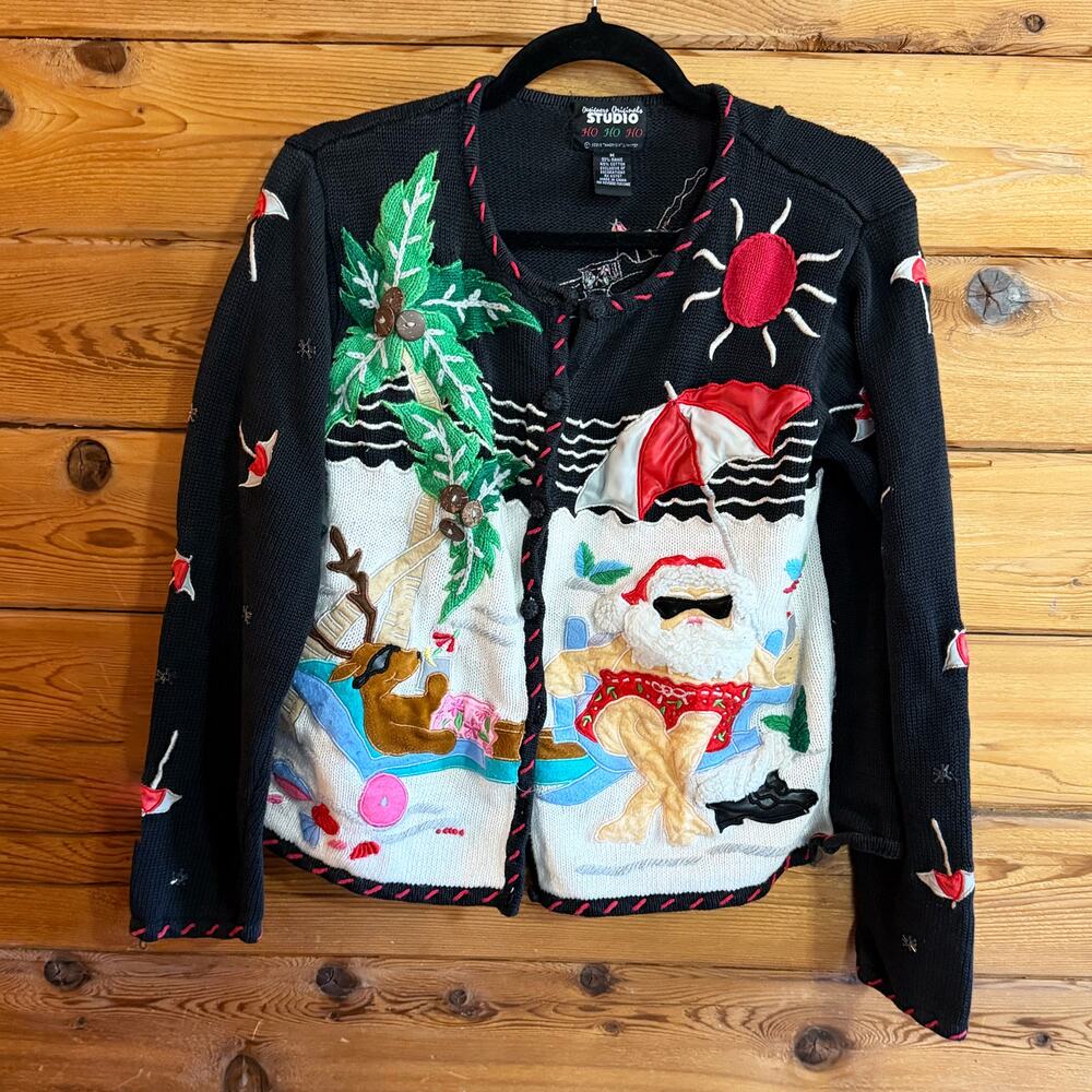 Studio Ho Ho Ho Ugly Beach Christmas Sweater Santa Medium